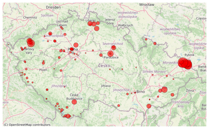 Mapa rozšíření finských domků